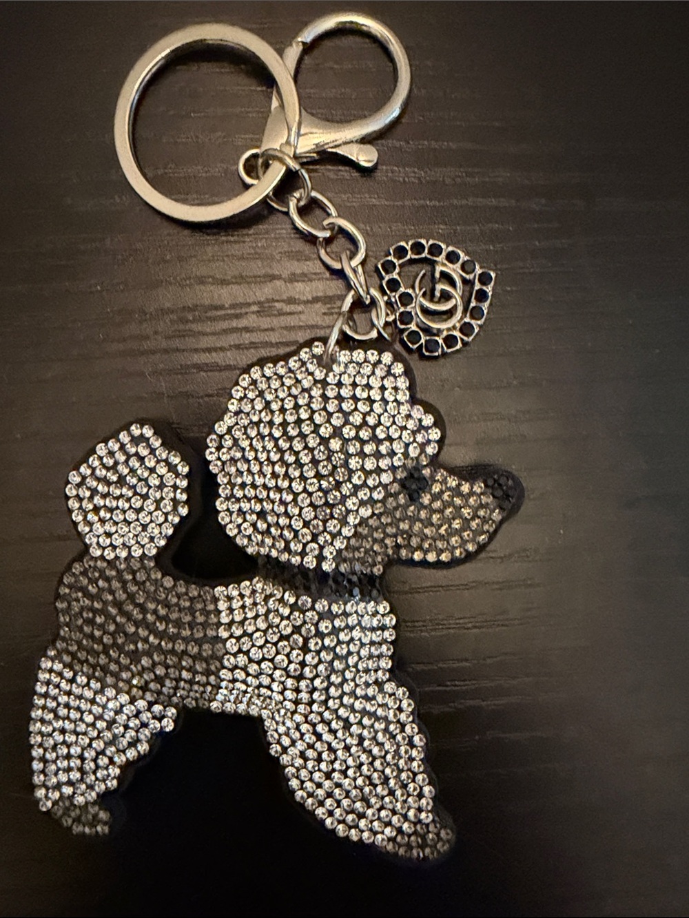 Inspired Crystal Poodle Key & Card Holder Charm - Silver